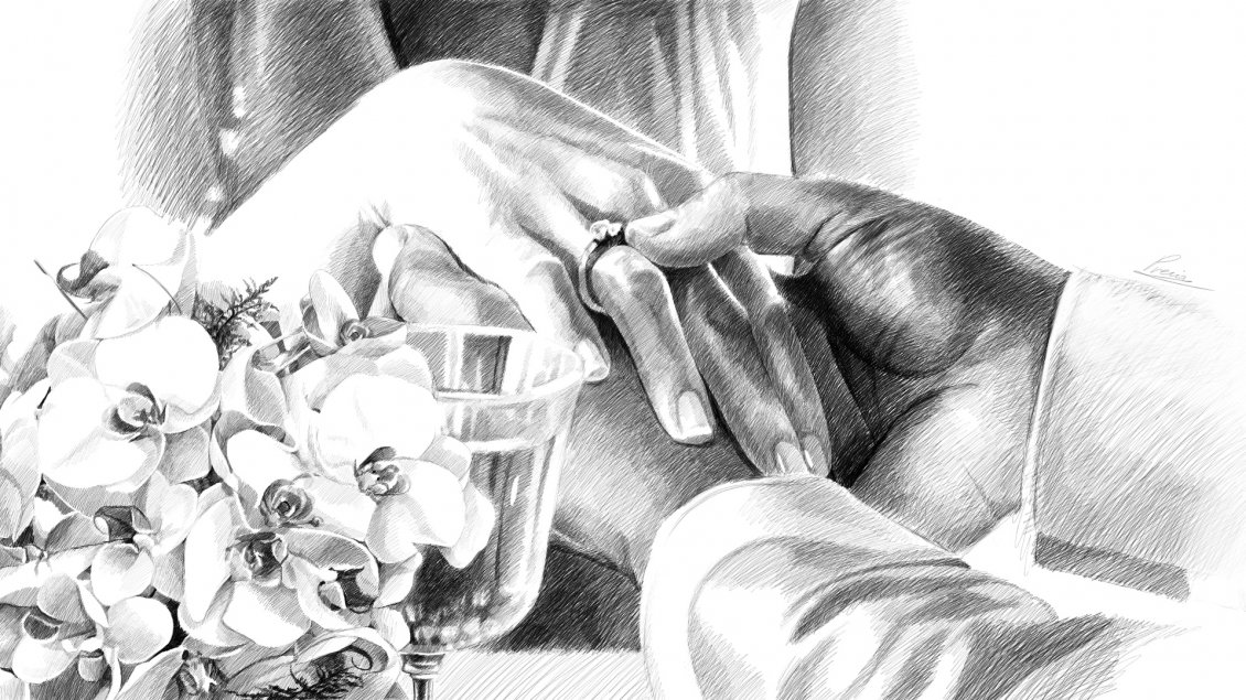 Download Wallpaper Wedding drawing - The hands of a couple