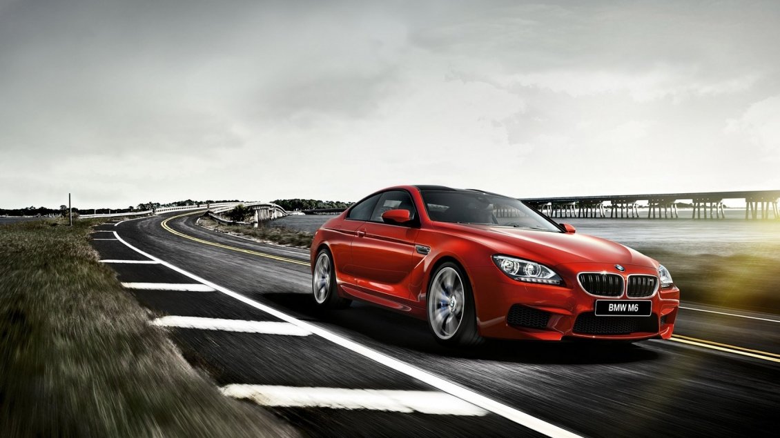 Download Wallpaper Red BMW M6 F13 Coupe on road - Gorgeous car
