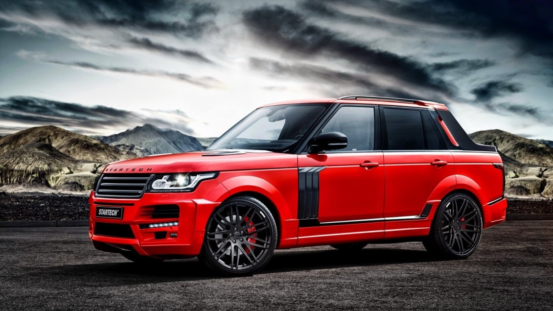 Download Wallpaper Red Startech Range Rover Pickup in the mountains