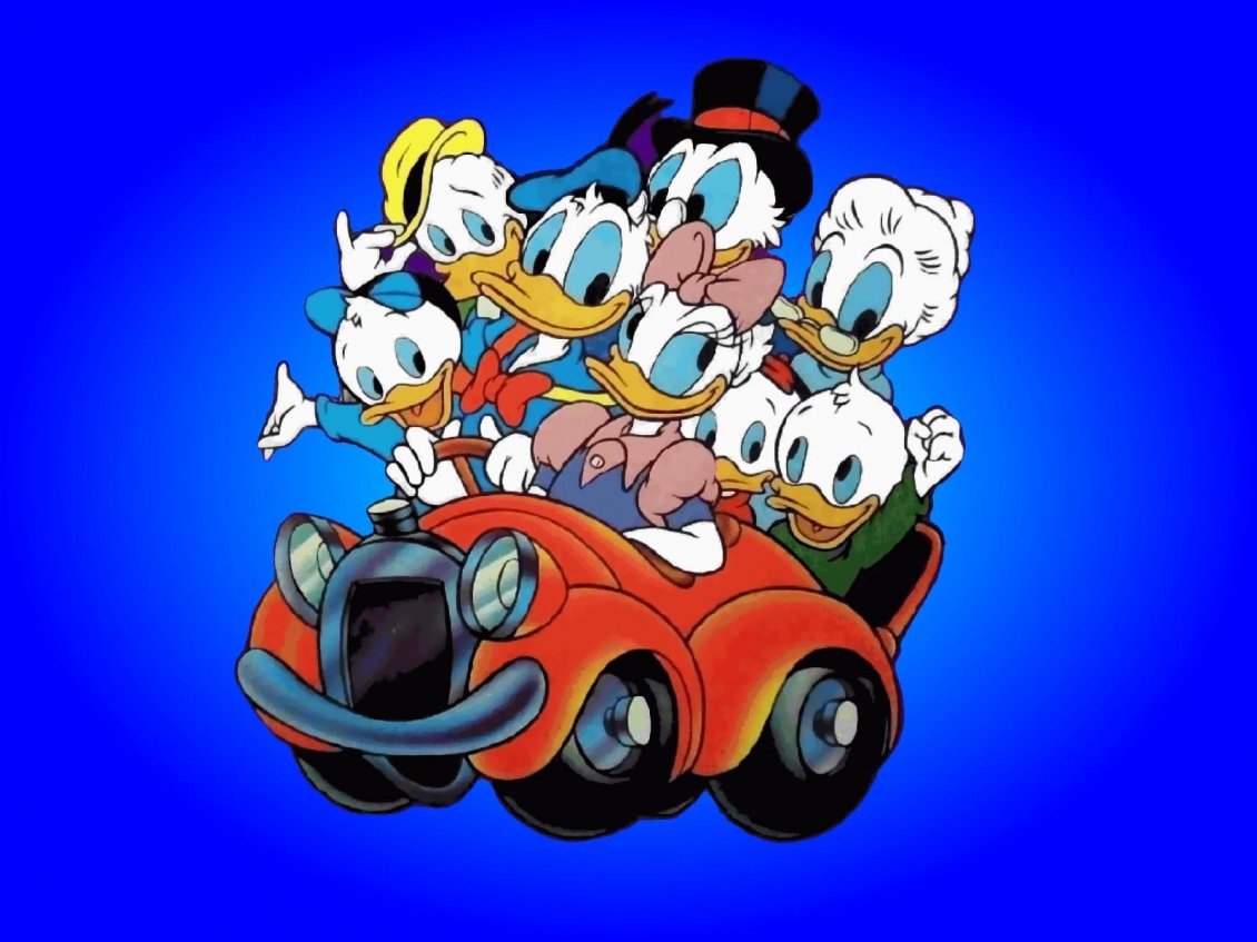 Download Wallpaper Characters from Donald Duck family in a car