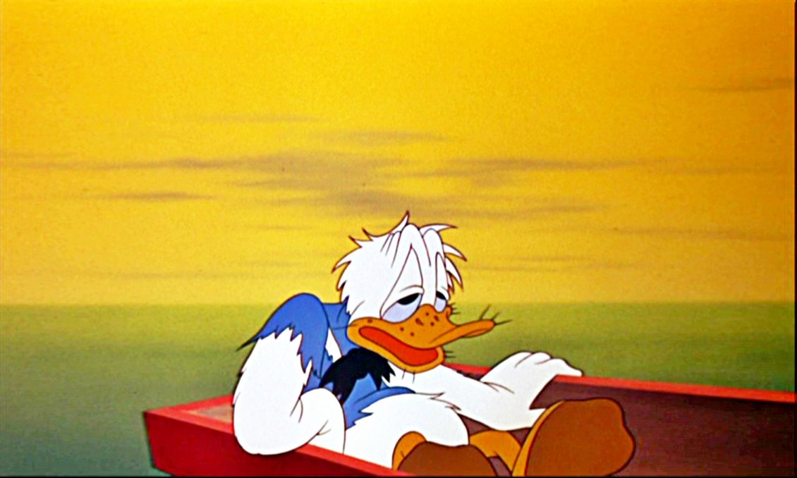 Download Wallpaper Exhausted Donald Duck in a red boat