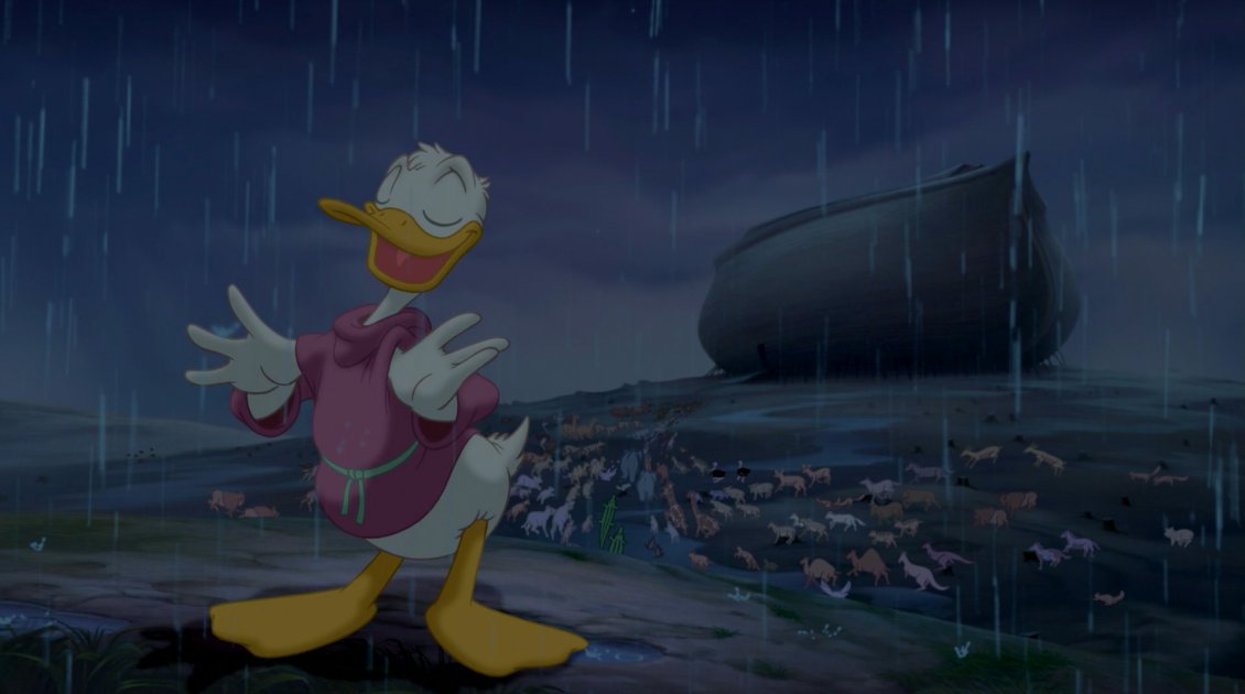 Download Wallpaper Donald Duck standing in the rain at night