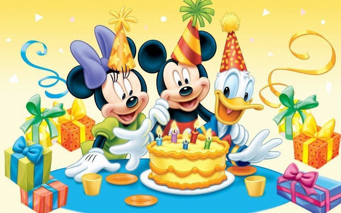 Download Wallpaper Happy birthday Mickey Mouse with Minnie and Donald