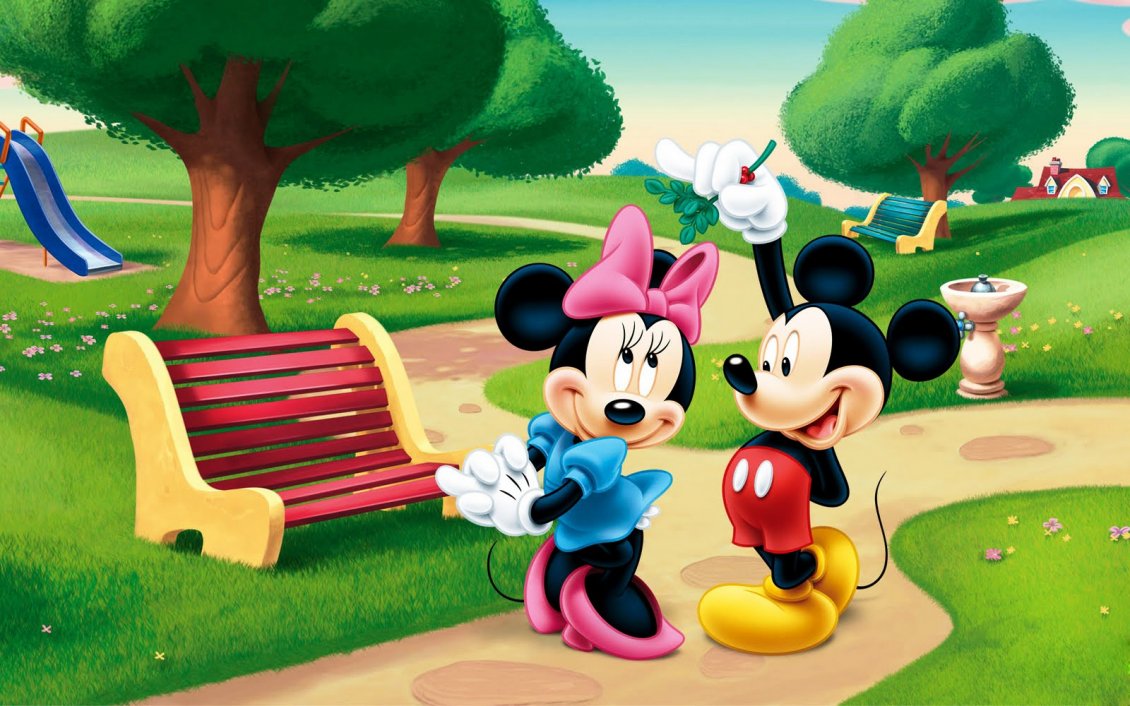 Download Wallpaper Mickey Mouse and Minnie Mouse in the park