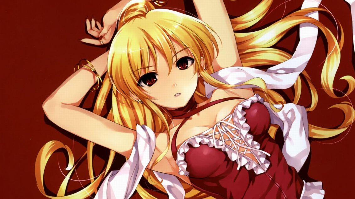 Download Wallpaper Girl with gold hair and red dress - Anime wallpaper