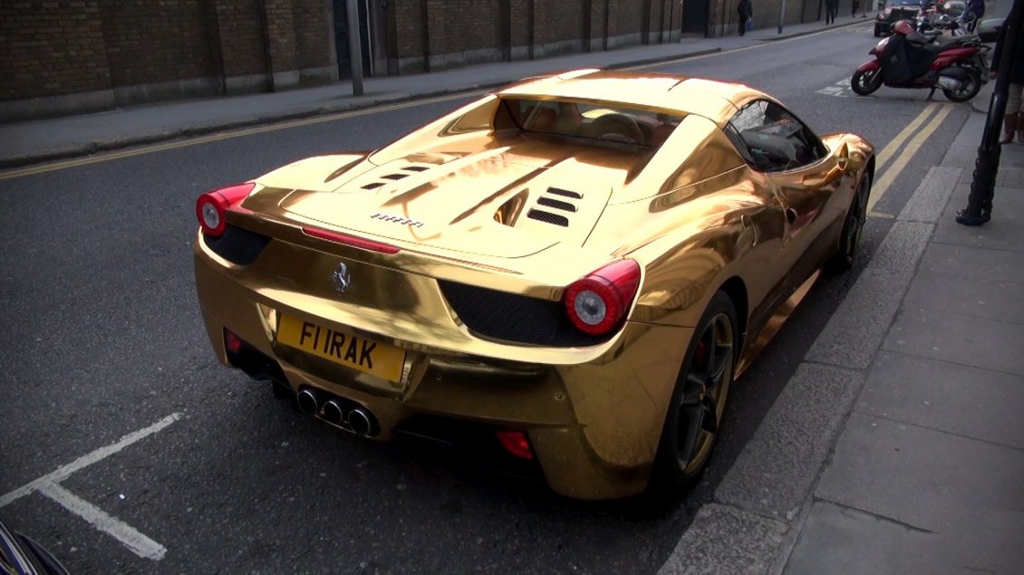 Download Wallpaper Gold Ferrari 458 Spider in a parking