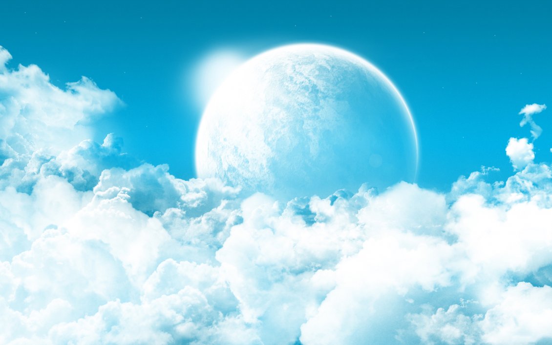 Download Wallpaper White clouds and a big moon - Bright wallpaper