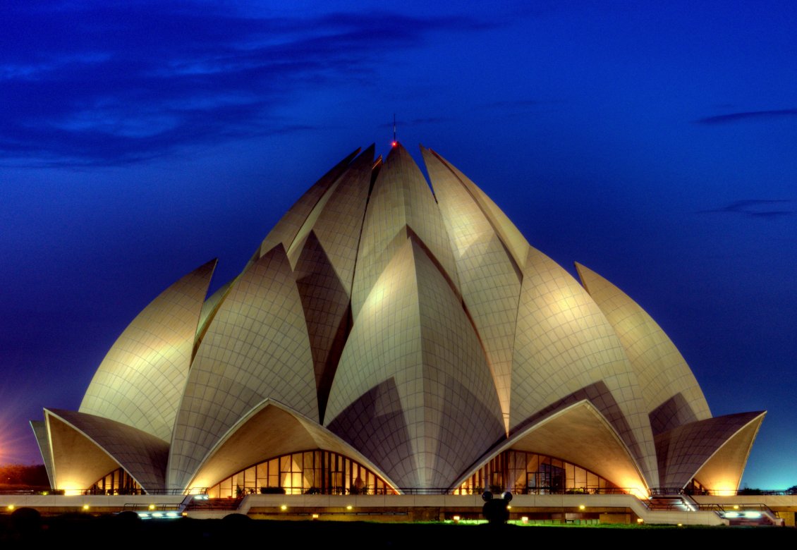 Download Wallpaper The beautiful Lotus Temple lit in the night