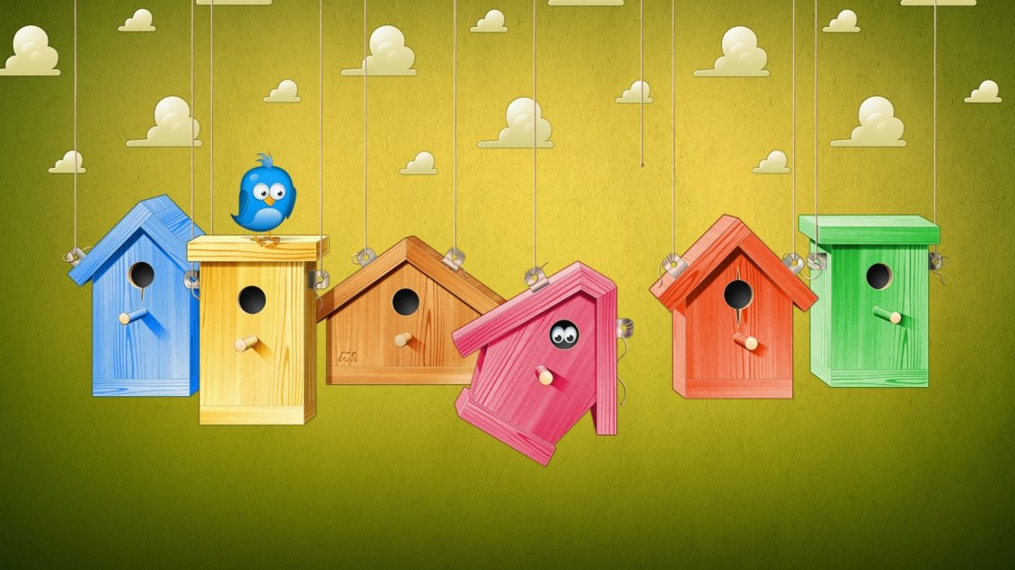 Download Wallpaper Cute colorful birds houses - HD wallpaper