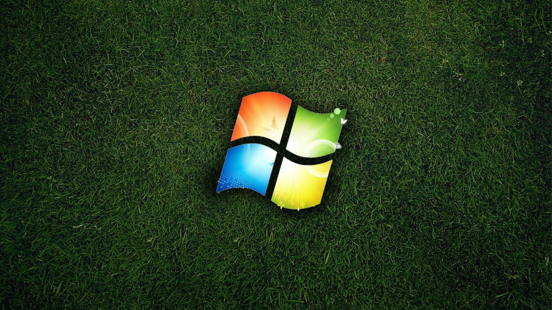 Download Wallpaper Windows logo in the green grass - Eco logo