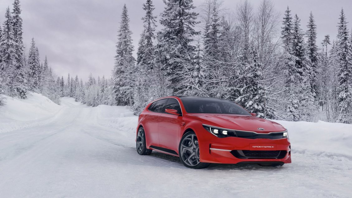 Download Wallpaper Red Kia Sportspace Concept in snow
