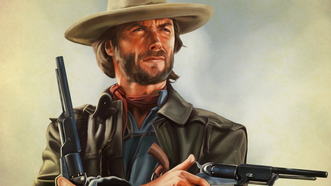 Download Wallpaper Clint Eastwood with guns in her hands - Artwork
