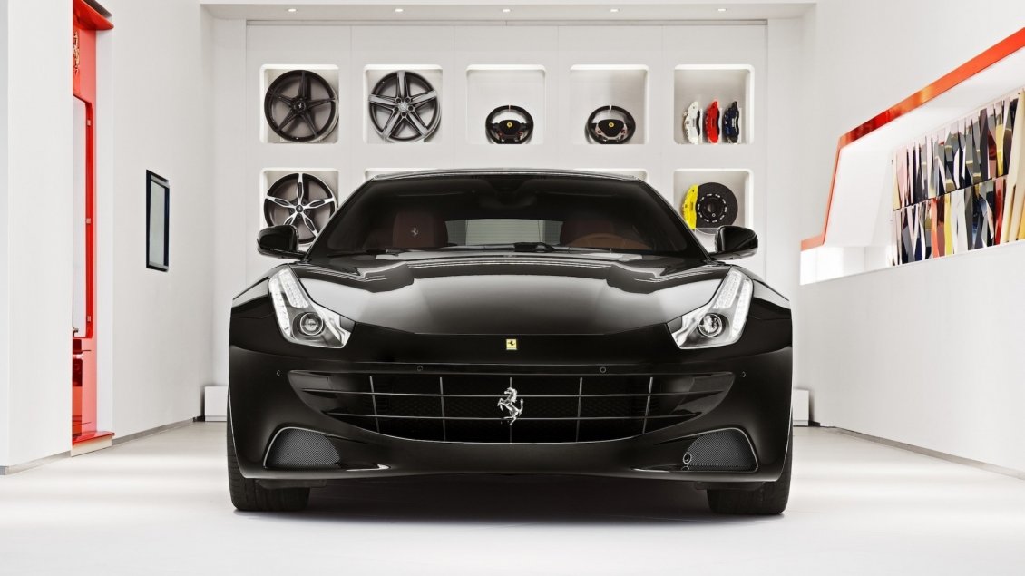 Download Wallpaper Stunning black Ferrari FF in a garage
