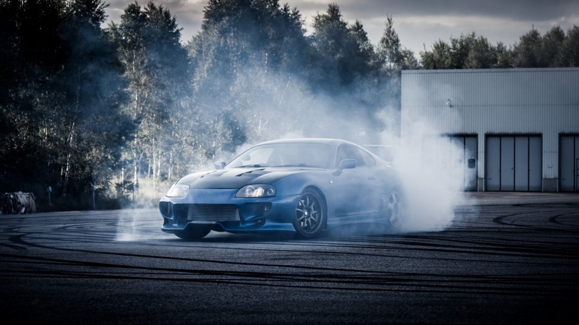 Download Wallpaper Drift with gorgeous blue Toyota Supra