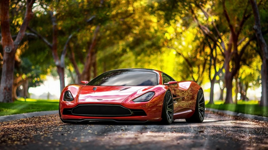 Download Wallpaper Red Aston Martin DBC Superb in a park