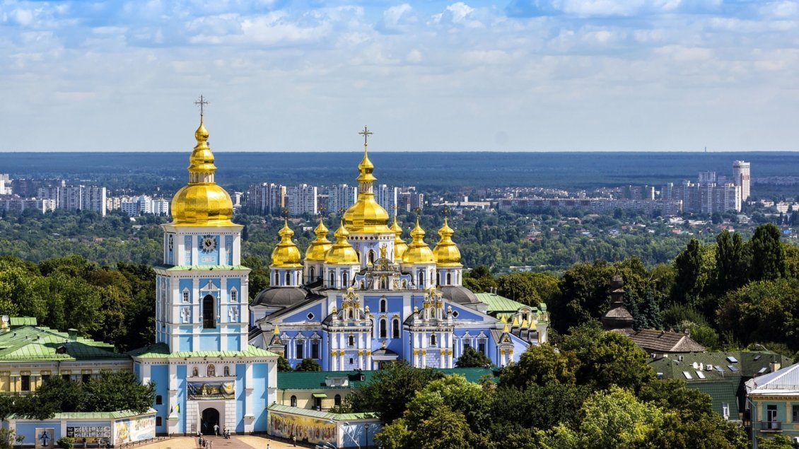 Download Wallpaper St. Michael Cathedral from Kiev with yellow towers