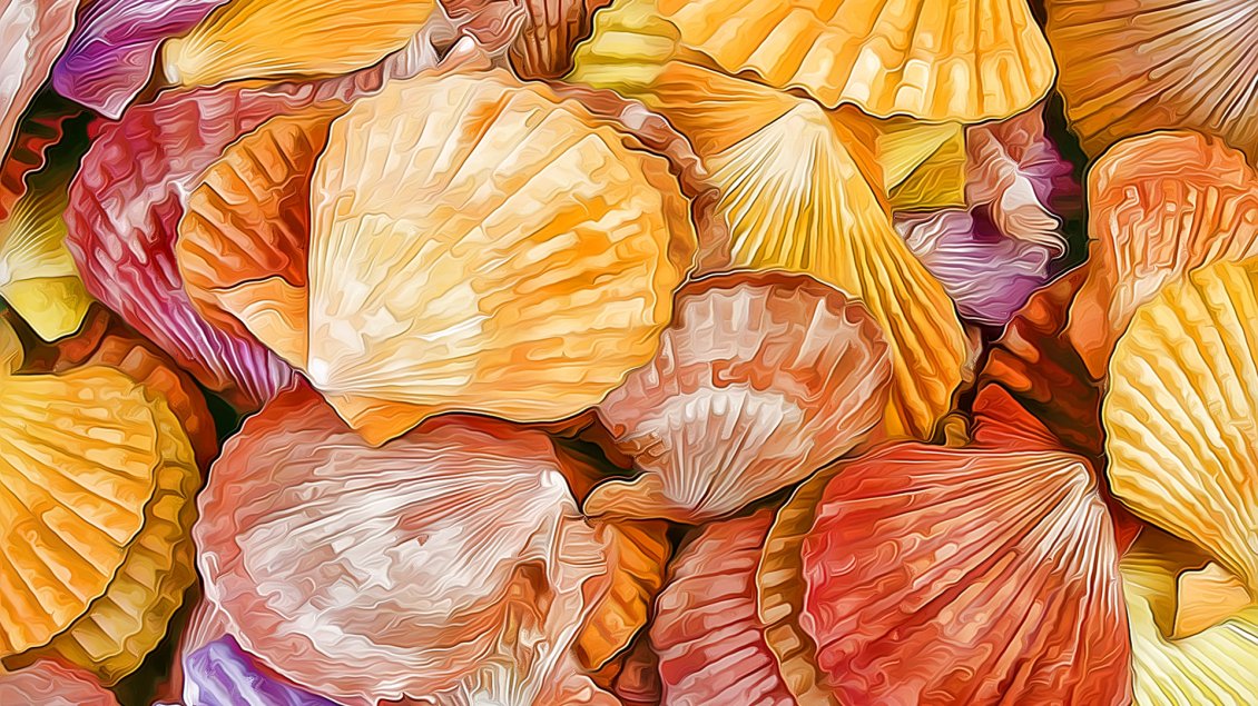 Download Wallpaper Colorful shells in a painting - Shells texture
