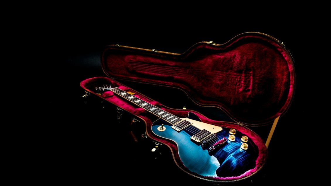 Download Wallpaper Colorful guitar in a red cover - Music wallpaper