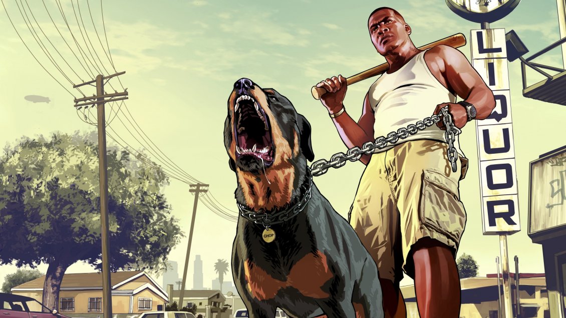Download Wallpaper Franklin with his furious dog - GTA Game Wallpaper