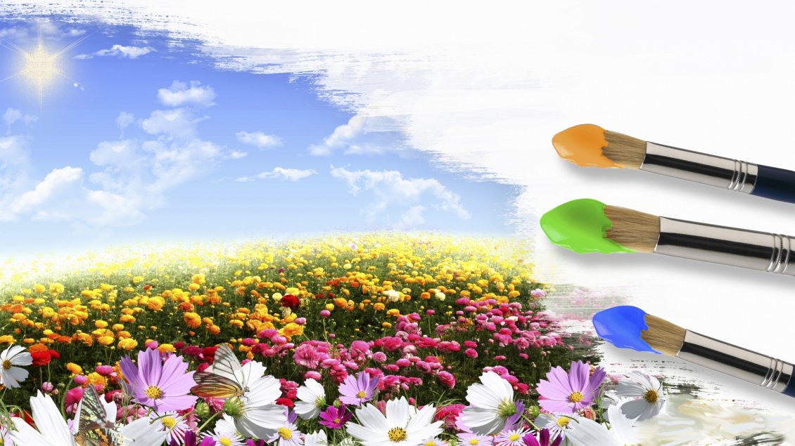 Download Wallpaper A field with colorful flowers in a painting