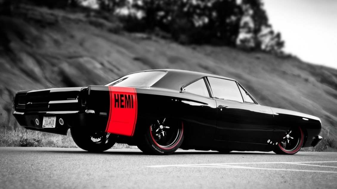 Download Wallpaper Beautiful black Hemi car on road