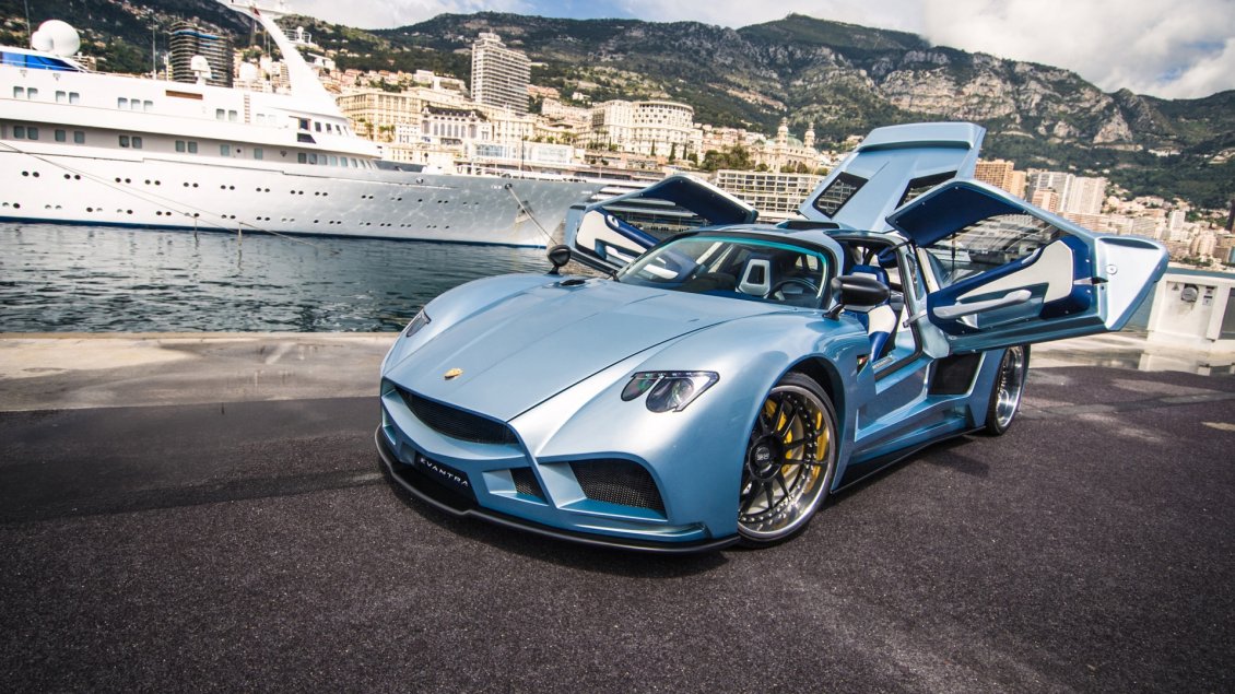 Download Wallpaper Gorgeous blue Mazzanti Evantra with opened doors