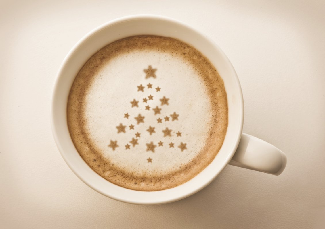 Download Wallpaper Christmas tree on a cup of coffee