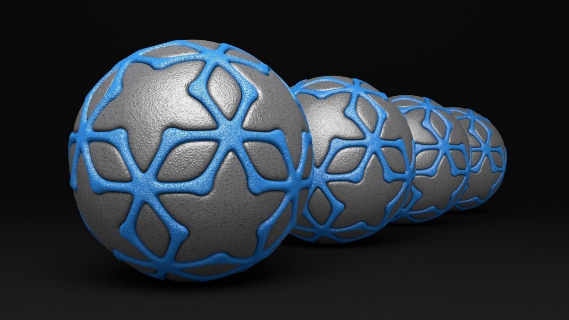Download Wallpaper 3D gray balls with blue lines on black background