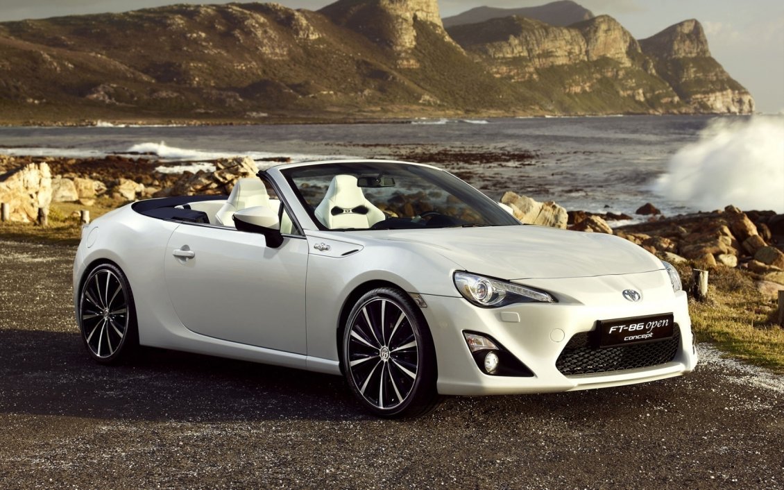Download Wallpaper White Toyota FT-86 on the shore of sea