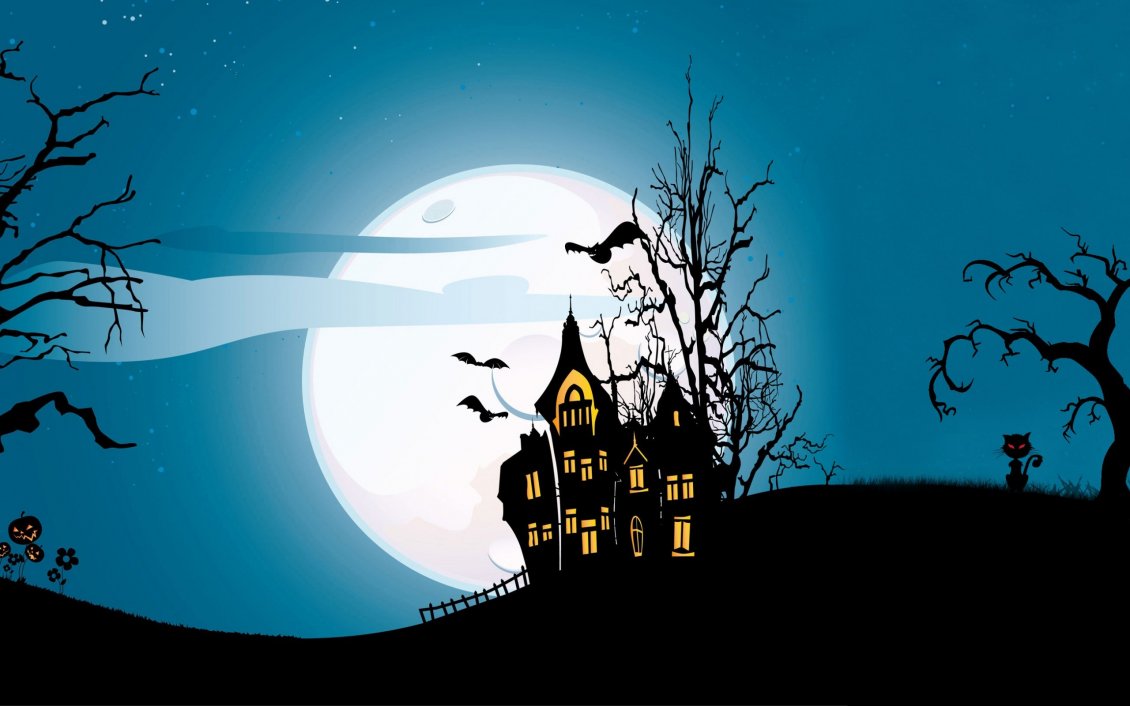 Download Wallpaper Haunted old house in the night of Halloween