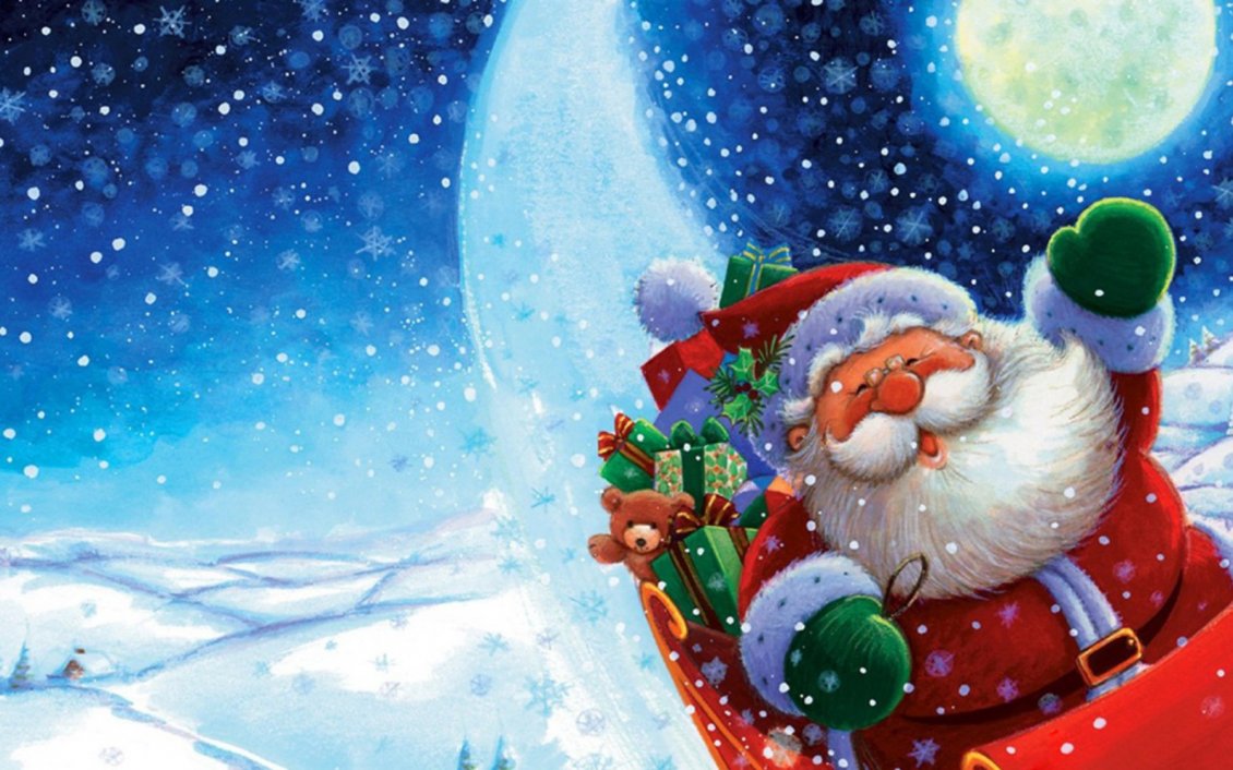 Download Wallpaper Happy Santa Claus in a magic night of Christmas
