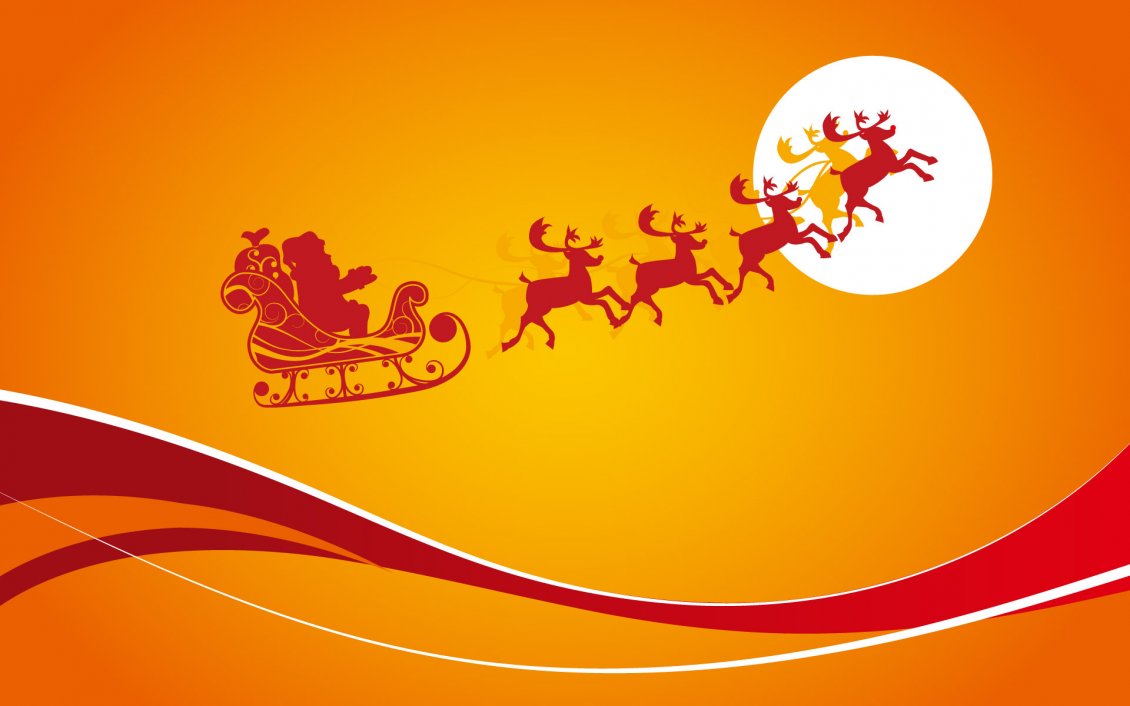 Download Wallpaper Golden Christmas night - Santa Claus with reindeers