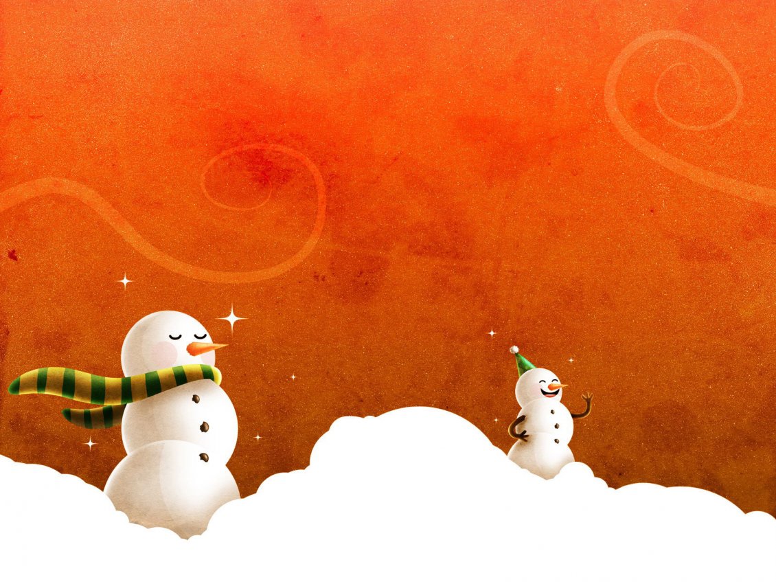 Download Wallpaper Funny snowmen in the winter wind - HD wallpaper