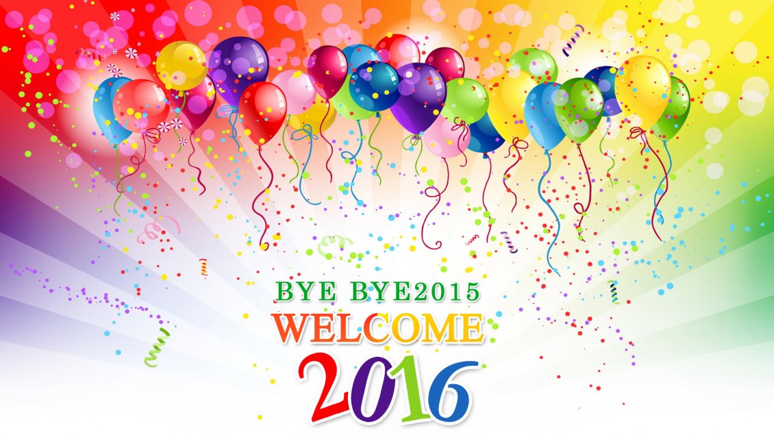 Download Wallpaper Colourful party for the New Year 2016 -balloons and confetti