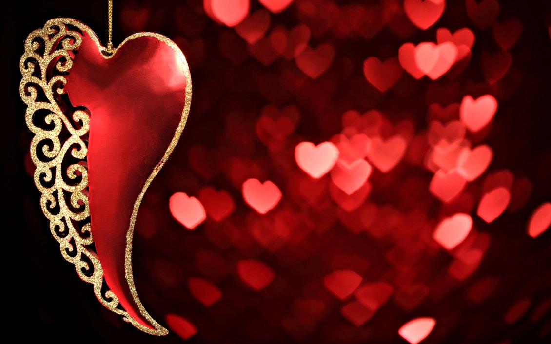 Download Wallpaper Blurry red hearts at background - Happy Valentine's Day