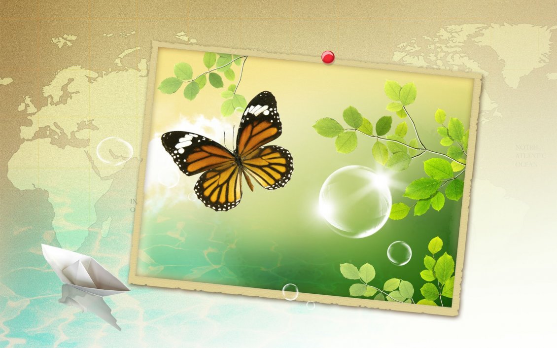 Download Wallpaper Orange butterfly in a spring painting - HD wallpaper