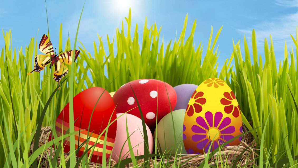 Download Wallpaper Colourful Easter Eggs in the grass - HD wallpaper