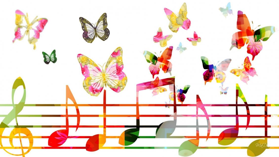 Download Wallpaper Musical notes and butterflies - HD color wallpaper