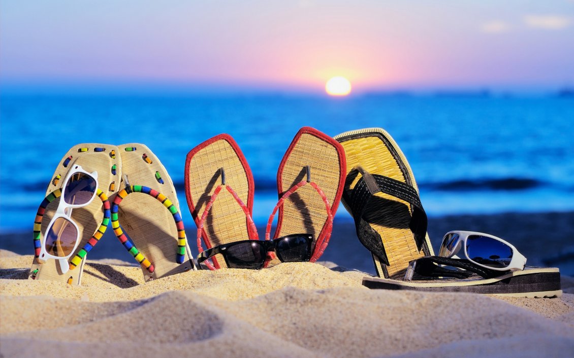 Download Wallpaper Beach slippers and sunglasses - Beautiful summer time