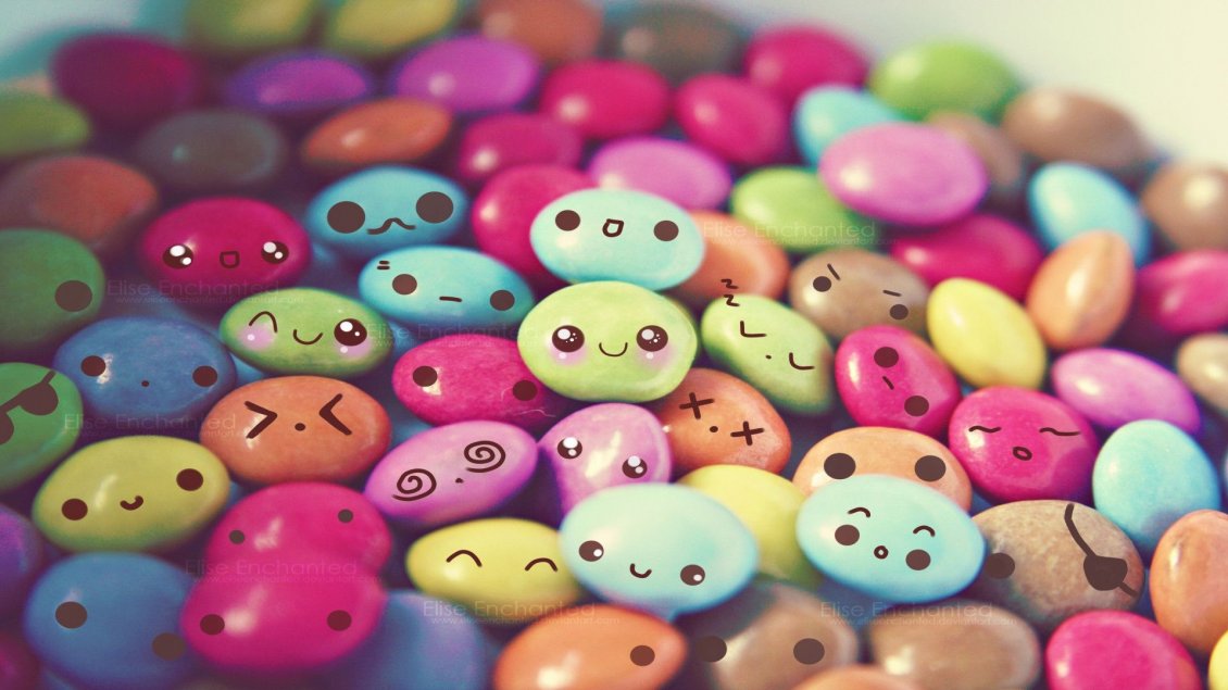 Download Wallpaper Colored chocolate candies - cute and funny faces