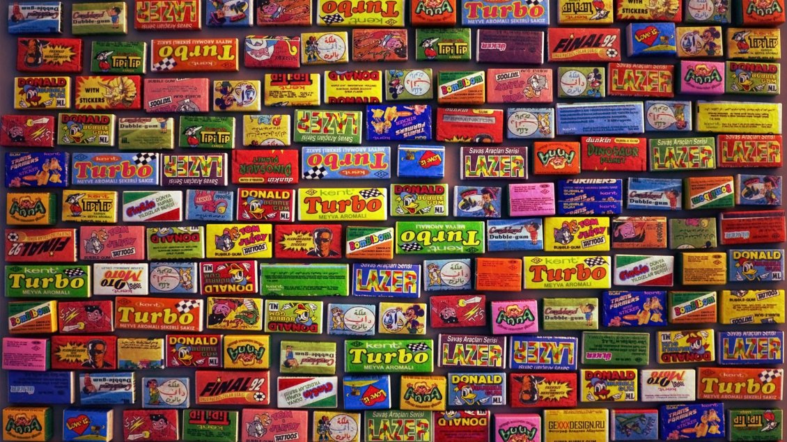 Download Wallpaper Colored wall full with Turbo stickers - Gum Brand