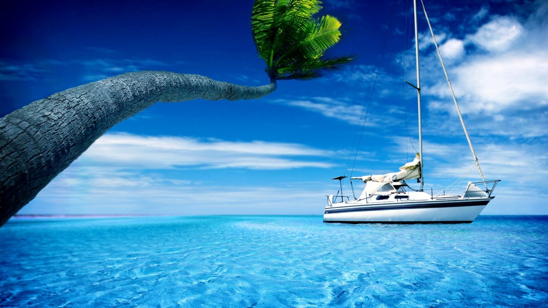 Download Wallpaper White boat in the sea - Hot summer holiday
