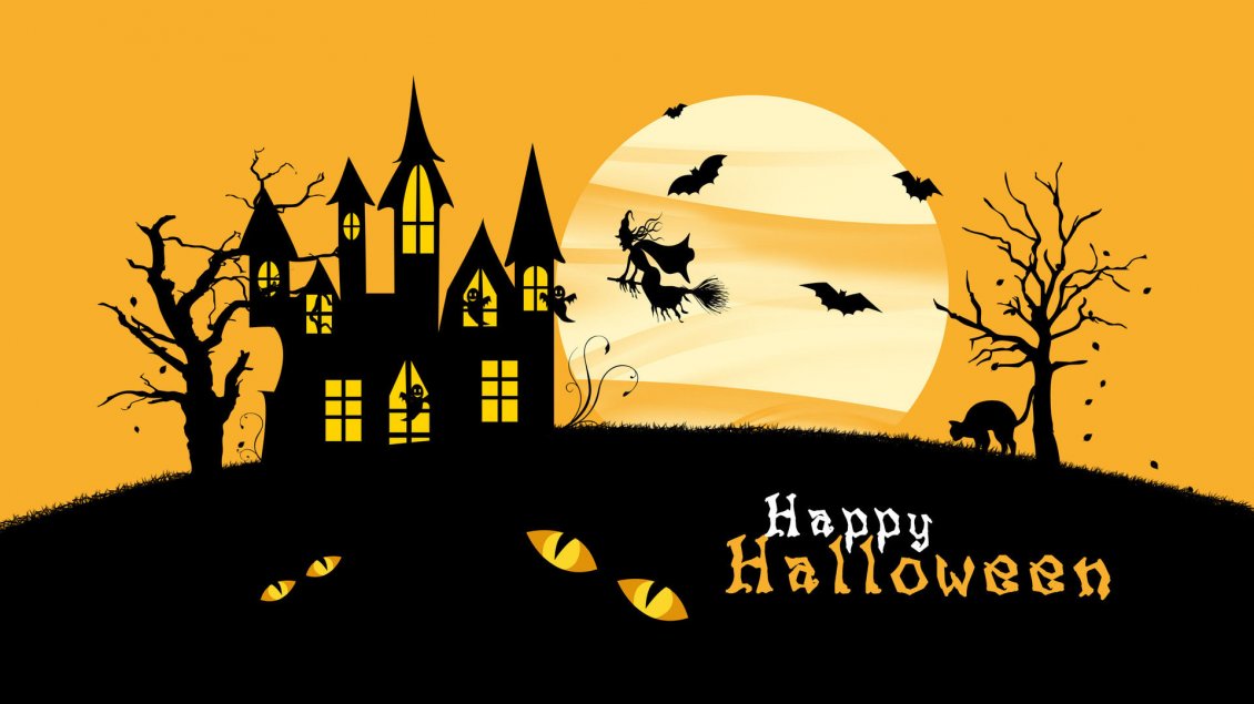 Download Wallpaper Happy Halloween - golden sky and scary night