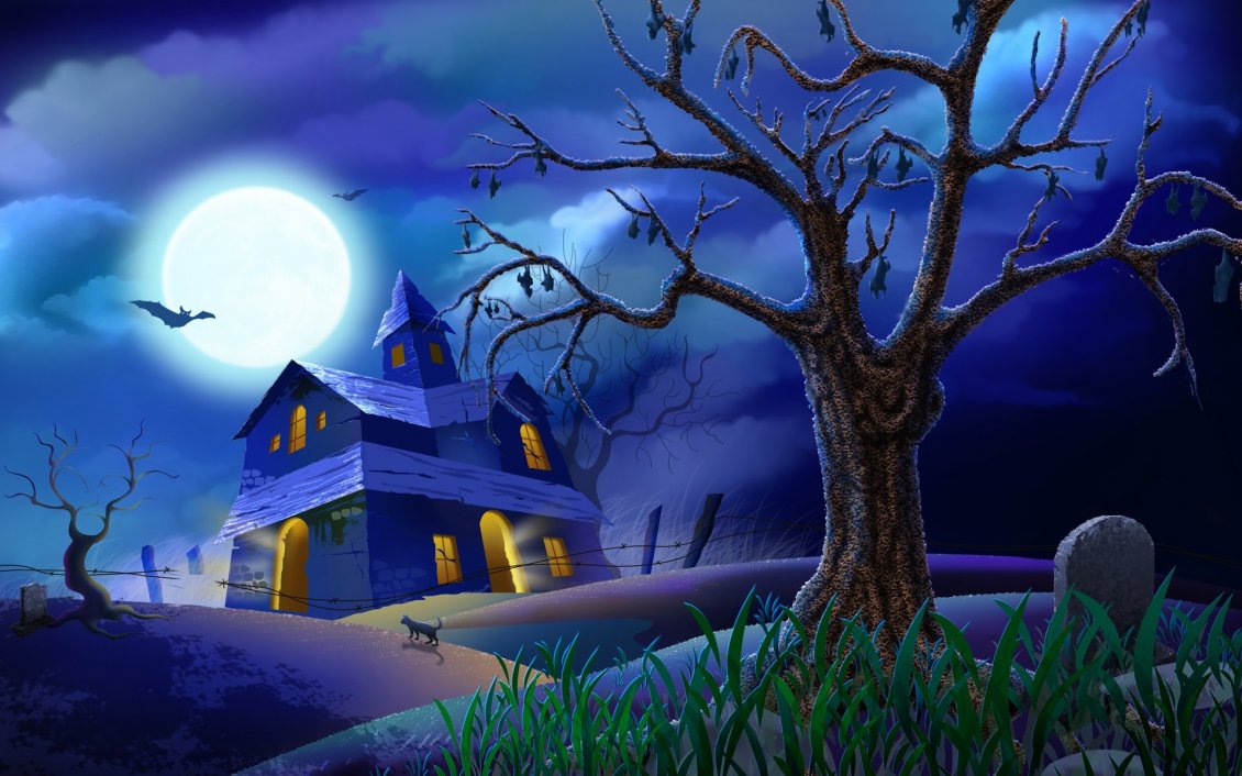 Download Wallpaper Blue scary night - Happy Halloween