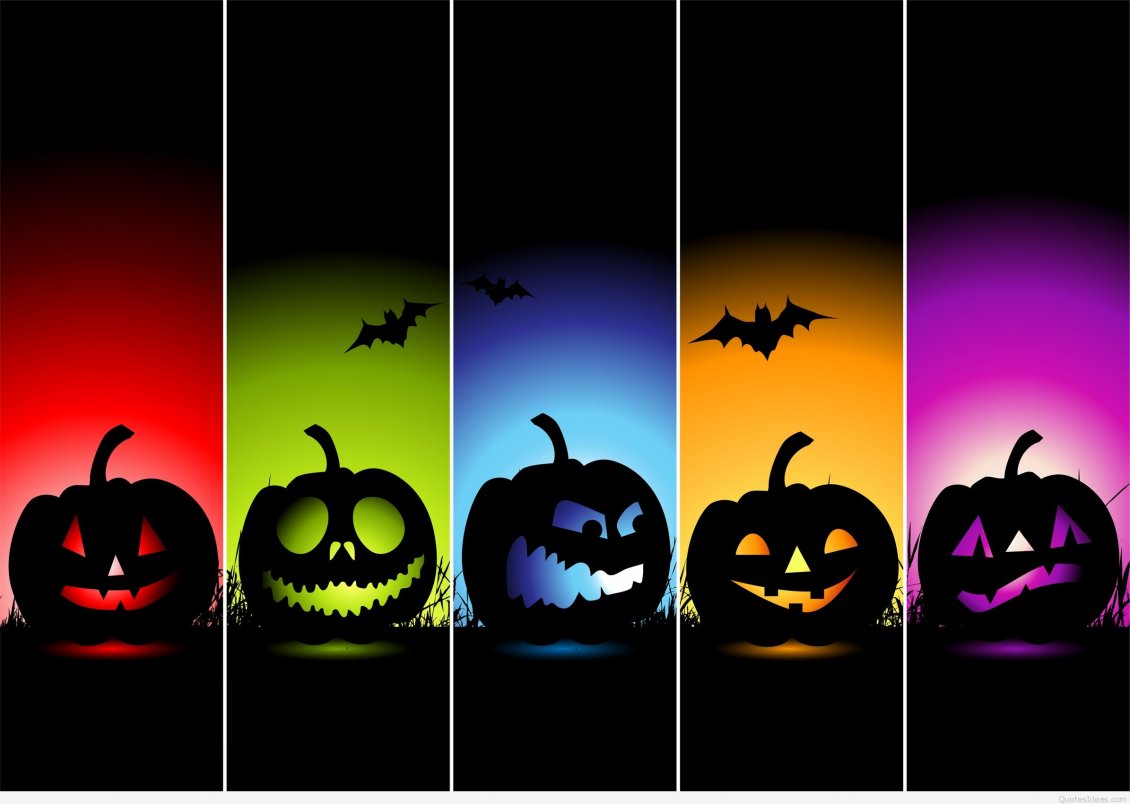 Download Wallpaper Five funny colorful pumpkins - Happy Halloween