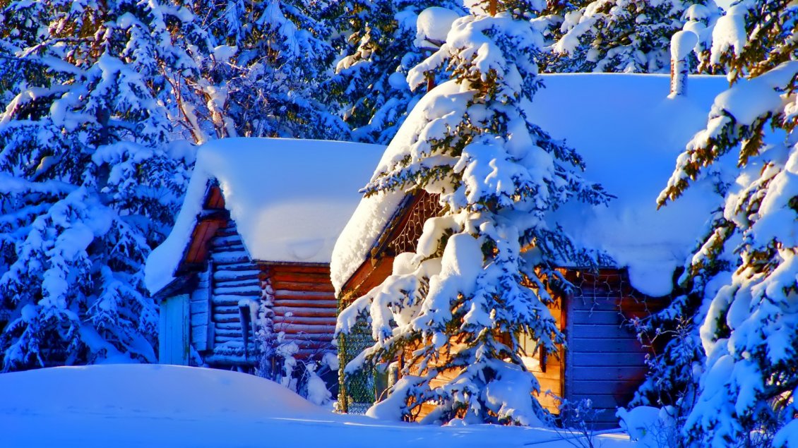 Download Wallpaper Wood cottage full with snow - wonderful winter season