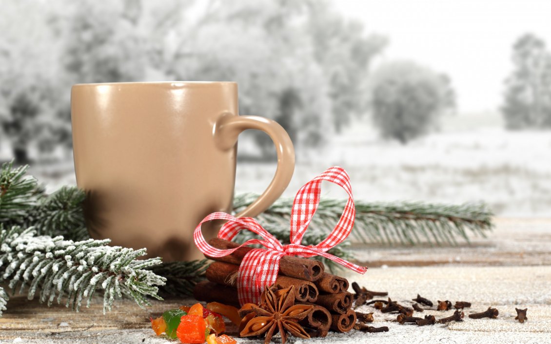 Download Wallpaper Cream colored coffee cup and cinnamon - Christmas moments
