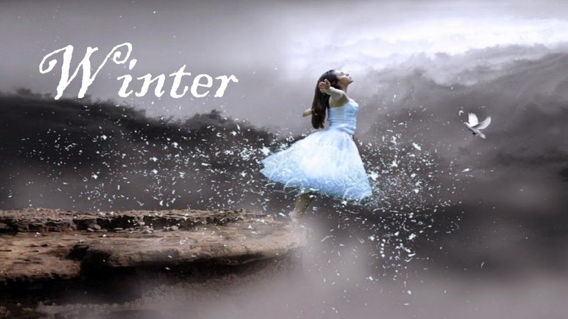 Download Wallpaper Flying to the Winter season - White dress