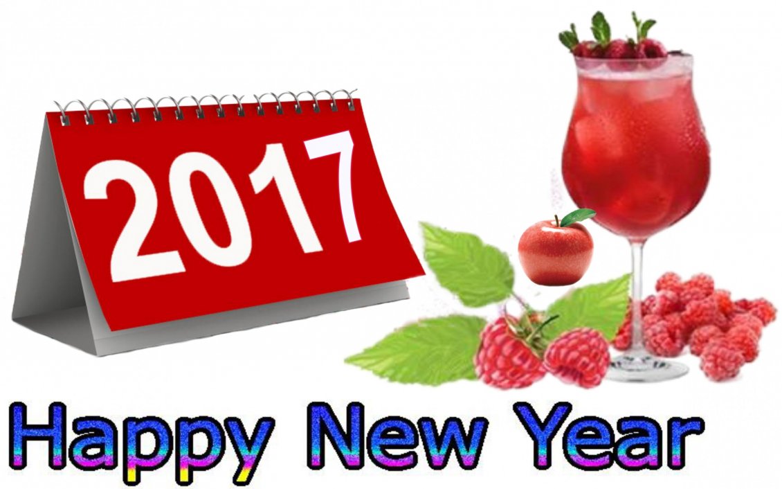 Download Wallpaper Happy New Year 2017 with a glass of raspberry juice
