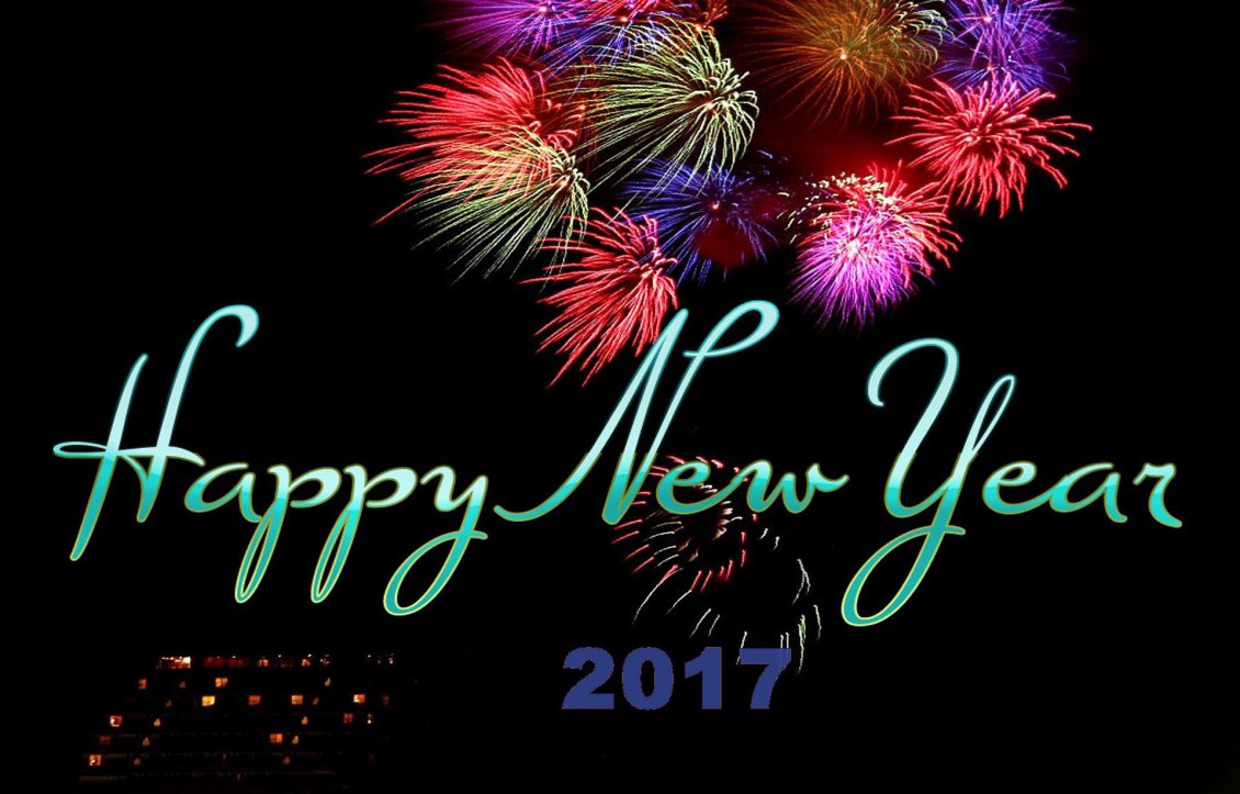 Download Wallpaper Fireworks on the dark sky - Happy New Year 2017